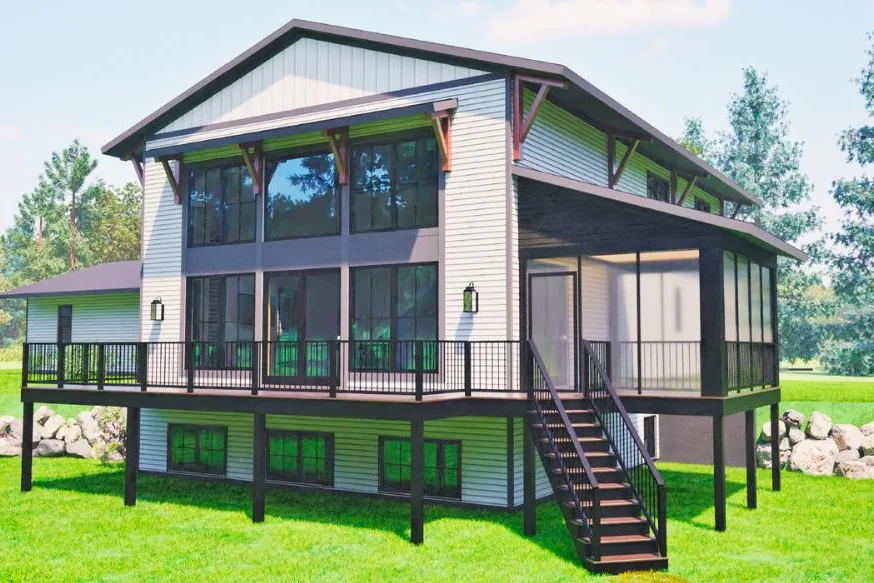 The Dutch, a raised house with a wide screened porch, set back on the lawn